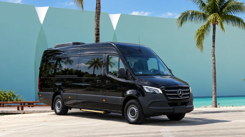 Black Mercedes-Benz Sprinter private transfer vehicle